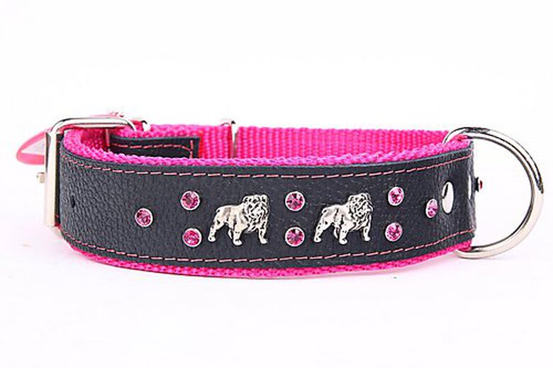 Yogipet - Collier Bulldog Cuir Crystal T65 48/58cm pour Chien - Noir/Rose image number null