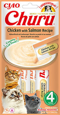 Inaba - Friandises Churu Recette Poulet et Saumon pour Chats - 4x14g
