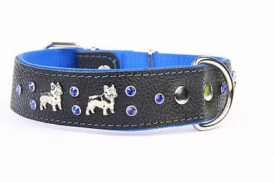 Yogipet - Collier Cuir French Bulldog pour Chien Bleu