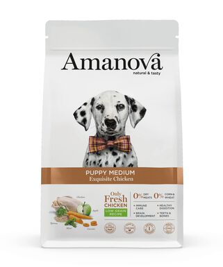 Amanova - Croquettes Puppy Medium au Poulet pour Chiots - 12Kg