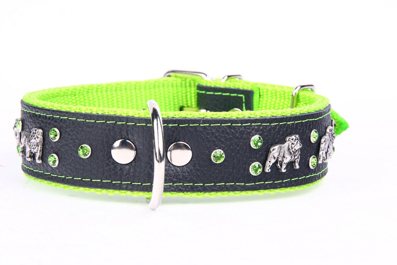 Yogipet - Collier Bulldog Cuir Crystal pour Chien Vert -T65 48/58cm Image num&eacute;ro 2