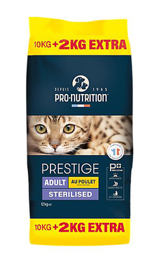 Pro-nutrition - Croquettes Prestige Adult Sterilised au Poulet pour Chats - 10+2Kg