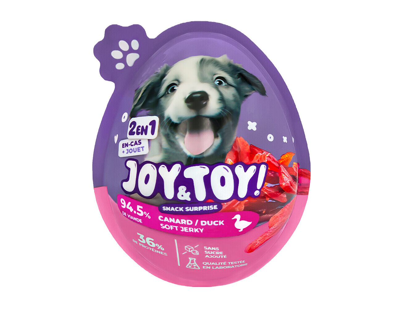 Joy & Toy - &OElig;uf Surprise Snack Soft Jerky au Canard + Jouet - 20g Image num&eacute;ro 1