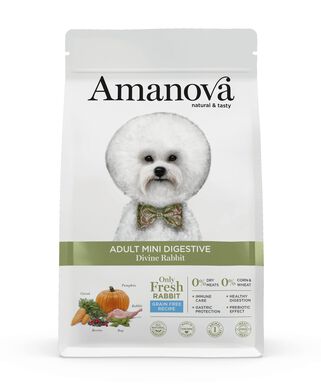 Amanova - Croquettes Adult Mini Digestive sans Céréales au Lapin pour Chiens - 7Kg
