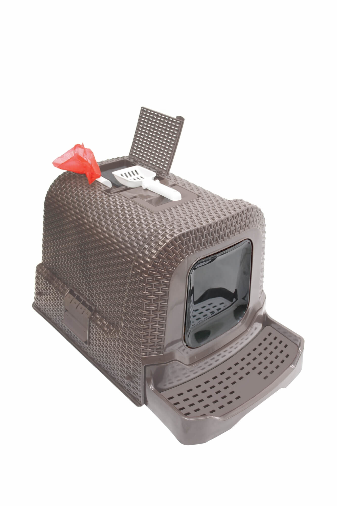 Animalis - Maison de Toilette Style Rotin pour Chat - Taupe Image num&eacute;ro 1