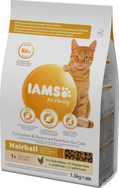 Iams - Croquettes pour Vitalit&eacute; Boules de Poils Au poulet frais Pour Chat Adulte