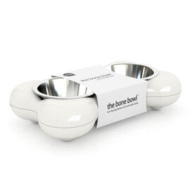 Hing - Support Gamelle Double Forme Os pour Chiens - Blanc