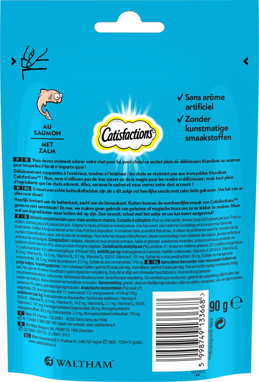 Catisfactions - Friandises au Saumon pour Chat - 60g + 50% Gratuit Image numéro 2 Catisfactions - Friandises au Saumon pour Chat - 60g + 50% Gratuit Image numéro 2