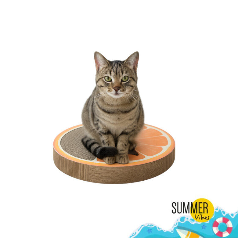 Summer Vibes - Griffoir Orange avec Herbe &agrave; Chat - 38cm Image num&eacute;ro 1