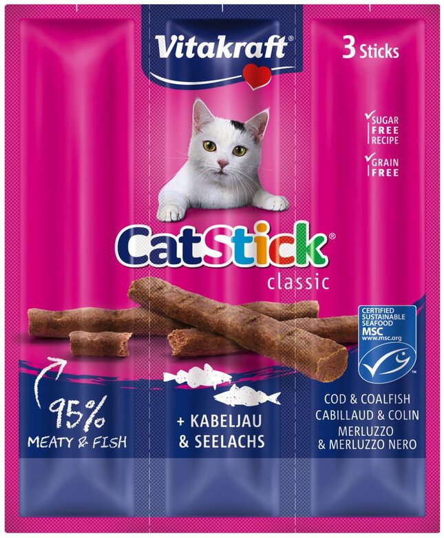 Vitakraft - Friandises Cat Stick Mini au Colin pour Chats - x3 Image numéro 1 Vitakraft - Friandises Cat Stick Mini au Colin pour Chats - x3 Image numéro 1