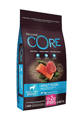 Wellness CORE - Croquettes Océan Saumon et Thon pour Chien - 10+2Kg