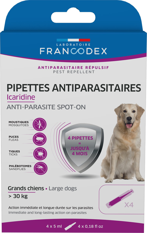 Francodex - Pipettes Antiparasitaires Icardine pour Grands Chiens - x4 Image numéro 1 Francodex - Pipettes Antiparasitaires Icardine pour Grands Chiens - x4 Image numéro 1