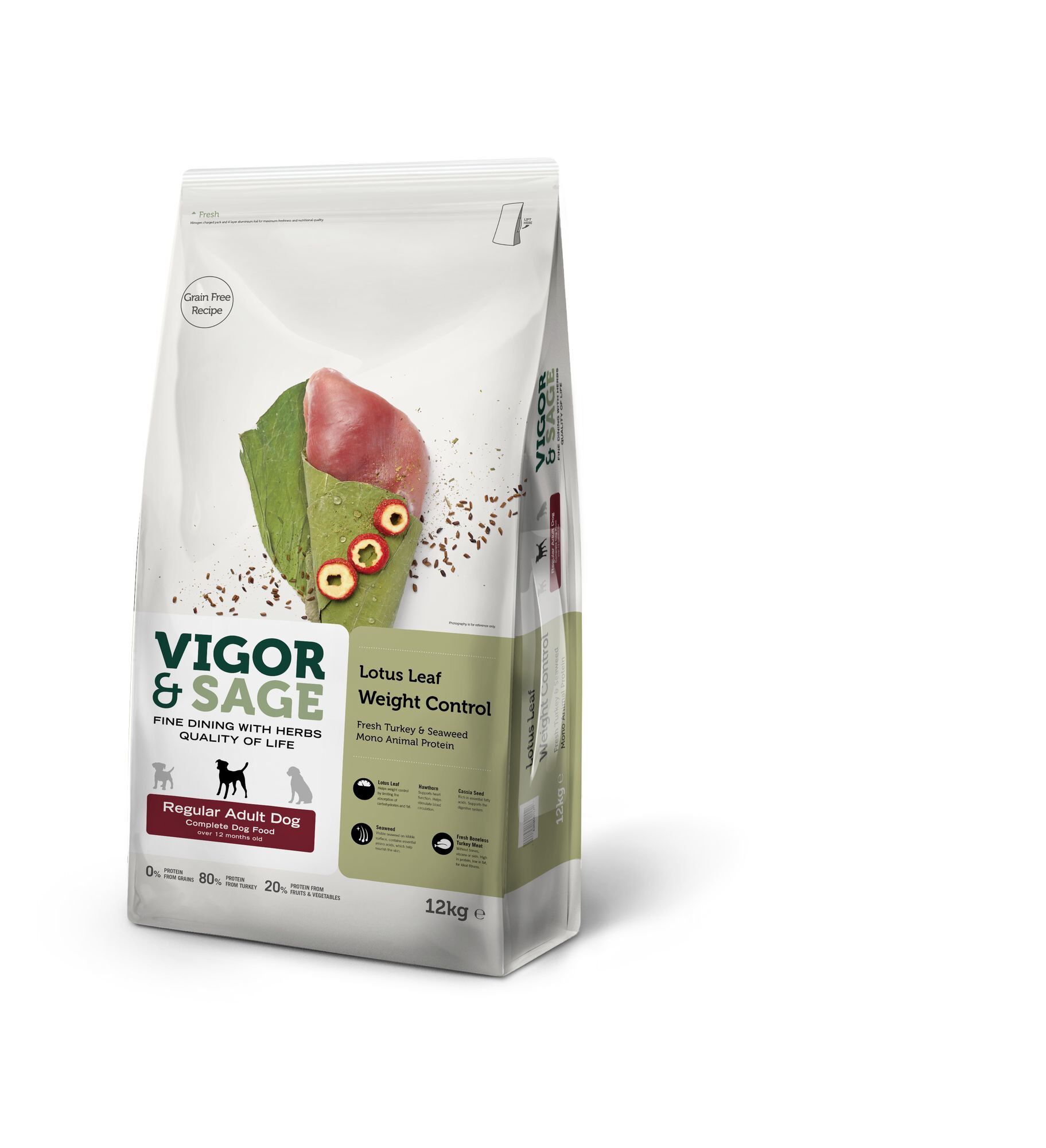 Vigor & Sage - Croquettes Dinde Fra&icirc;che et Algues Marines pour Chien Adulte - 12Kg Image num&eacute;ro 1