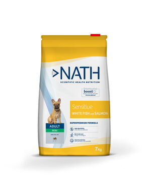 Nath - Croquettes Mini Adult Sensitive au Poisson et Saumon pour Chien - 7Kg