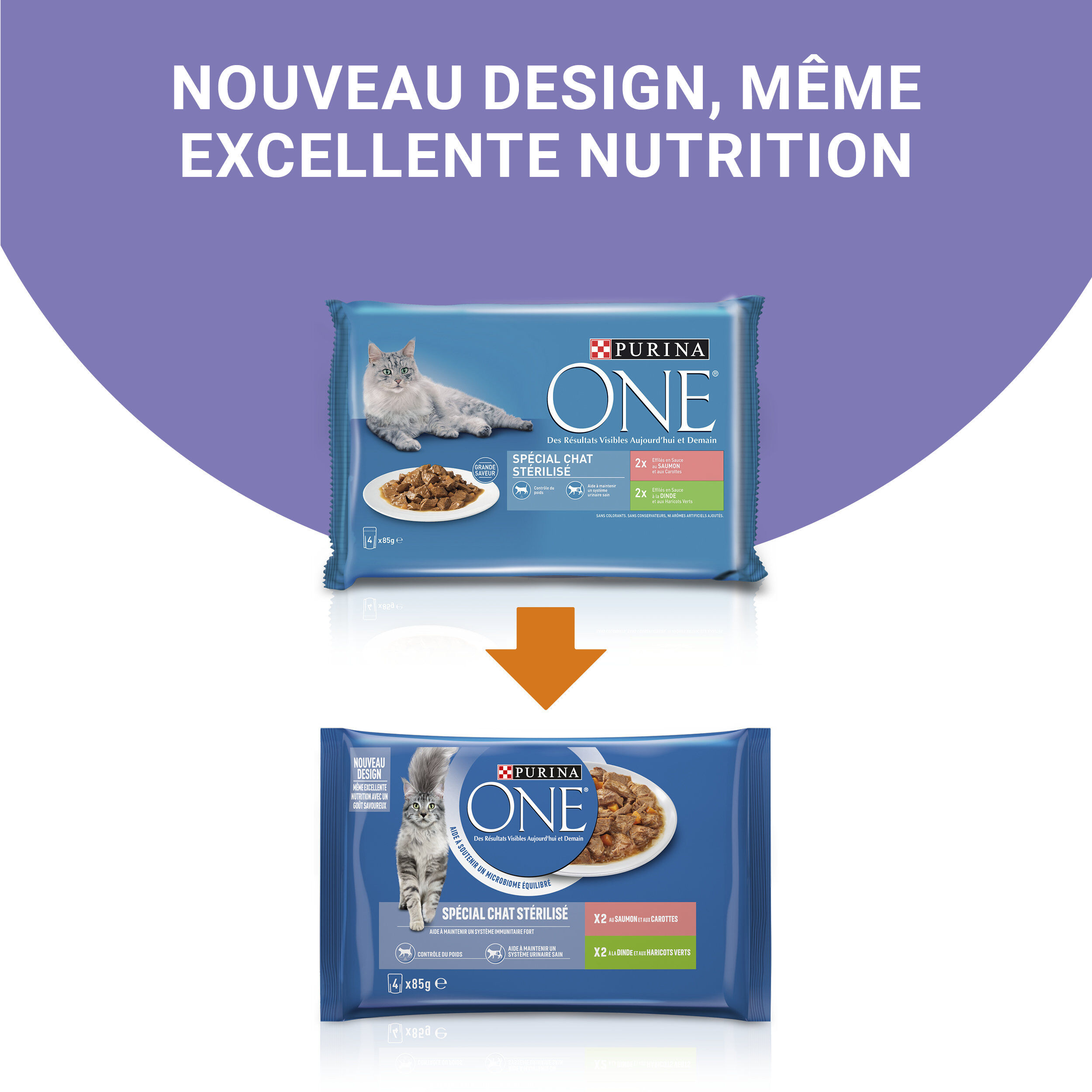 PURINA ONE - Sachets fra&icirc;cheurs Saumon et Dinde pour Chats St&eacute;rilis&eacute;s - 4x85g Image num&eacute;ro 5