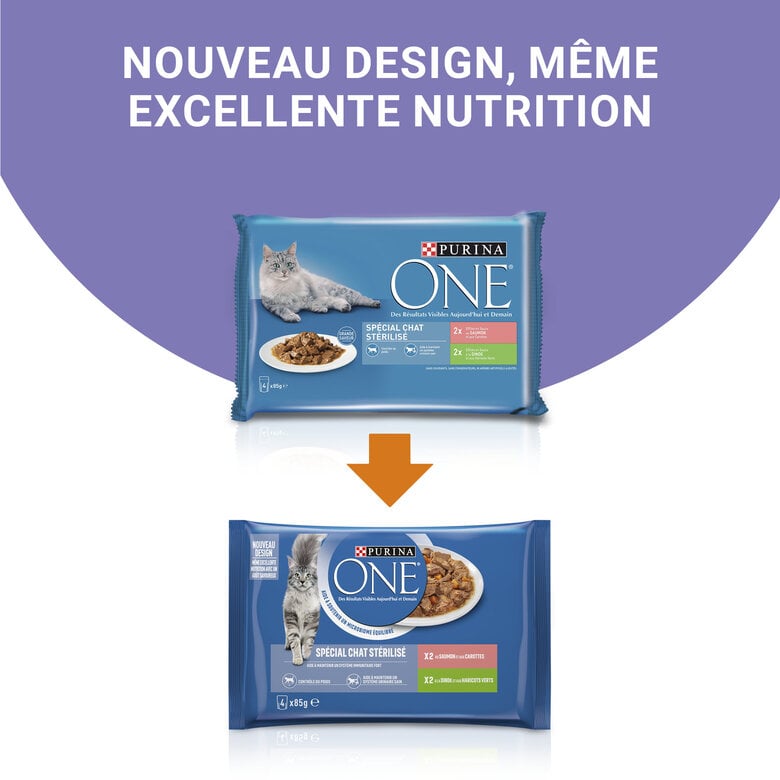 PURINA ONE - Sachets fraîcheurs Saumon et Dinde pour Chats Stérilisés - 4x85g Image numéro 5 PURINA ONE - Sachets fraîcheurs Saumon et Dinde pour Chats Stérilisés - 4x85g Image numéro 5