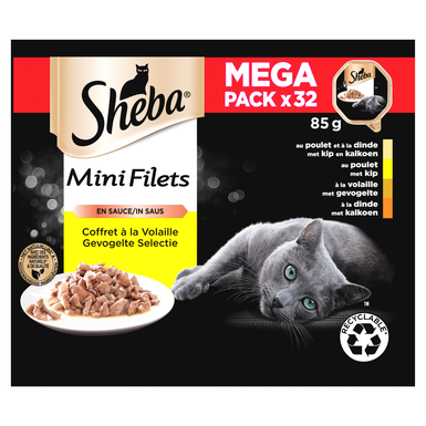 Sheba - Mini Filets barquettes Coffret à la Volaille en sauce pour chat adulte - 32x85g