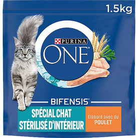 Purina One - Croquettes au Poulet et Blé pour Chat Stérilisé d'Intérieur - 1,5Kg