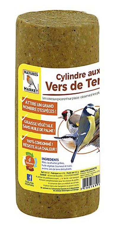 Natures Markets - Cylindre Graisse Végétale aux Vers de Terre pour Oiseaux du Ciel - 850g image number null