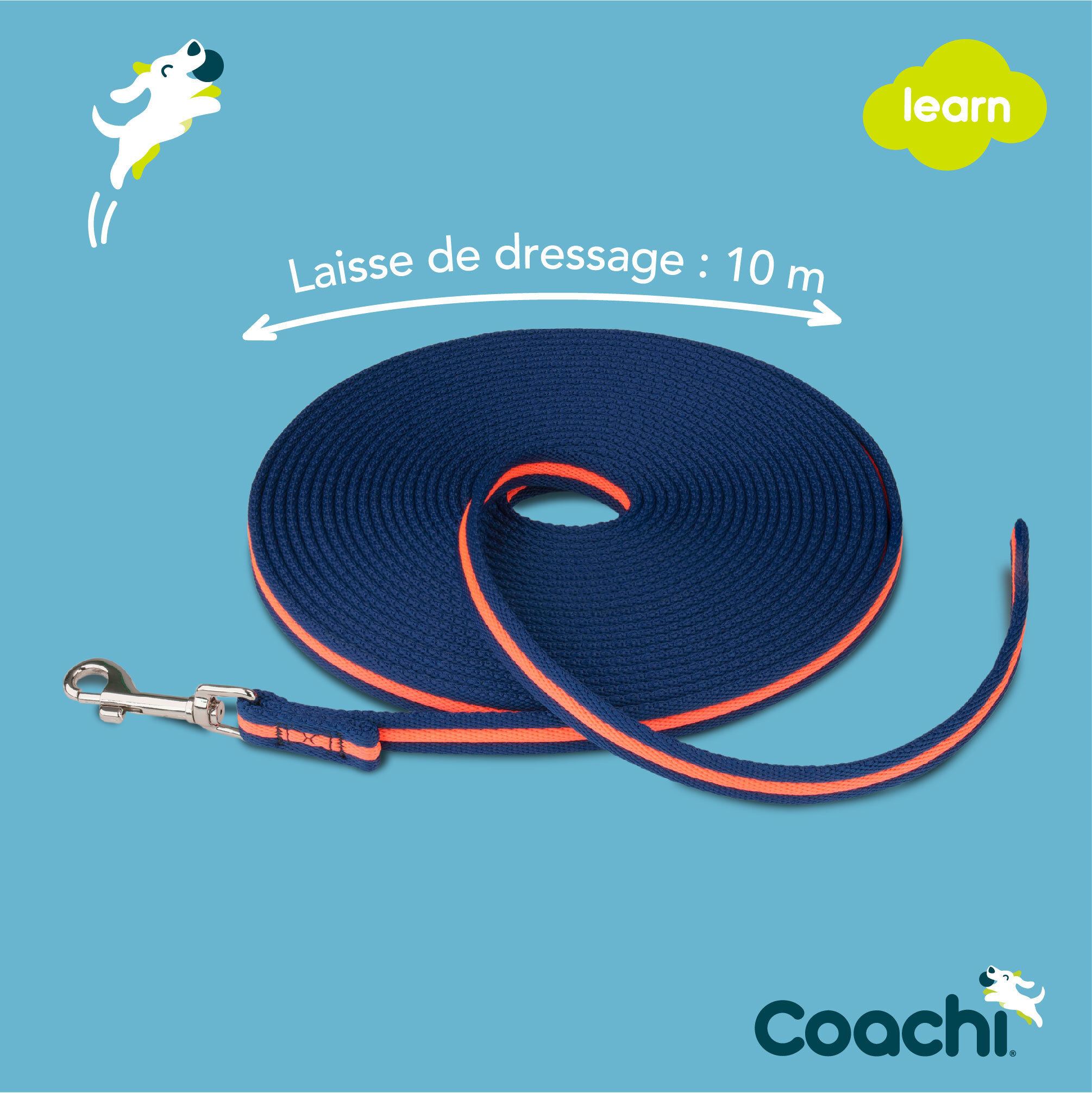 Coachi - Laisse de Dressage Training Line Bleu et Corail pour Chiens - 10m Image num&eacute;ro 4