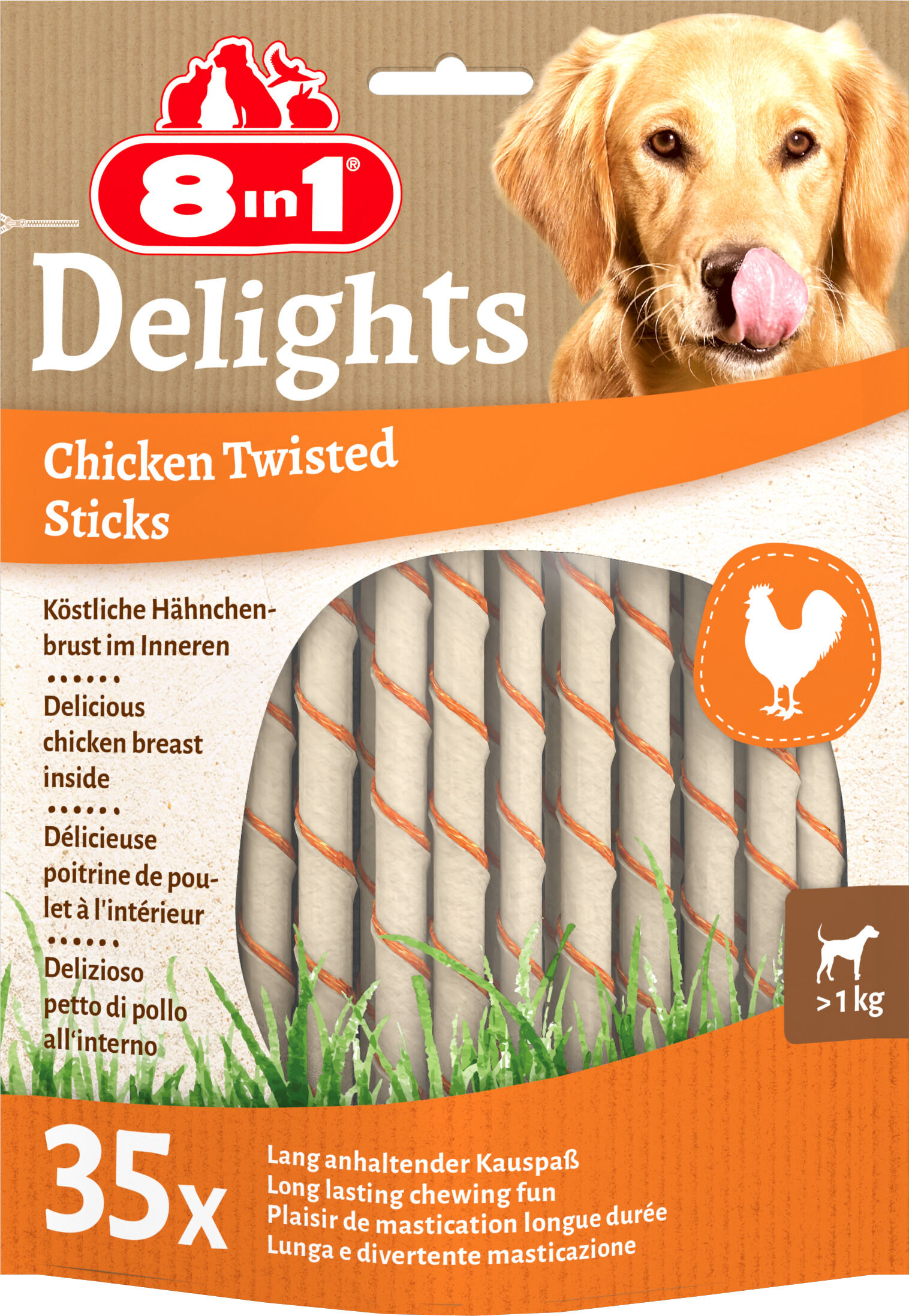 8in1 - Friandises Delights Poulet B&acirc;tonnets Torsad&eacute;s pour Chiens - x35 Image num&eacute;ro 2