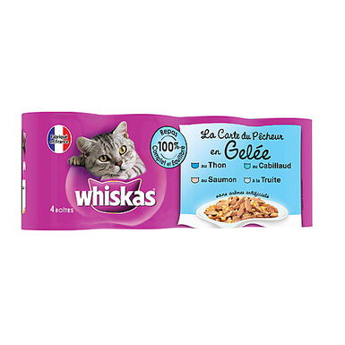 Whiskas - Boîtes La Carte du Pêcheur en Gelée pour Chat - 4x390g