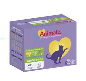 Animalis - Sachets Fraicheur pour Chats Stérilisés à la Viande - 12x100g