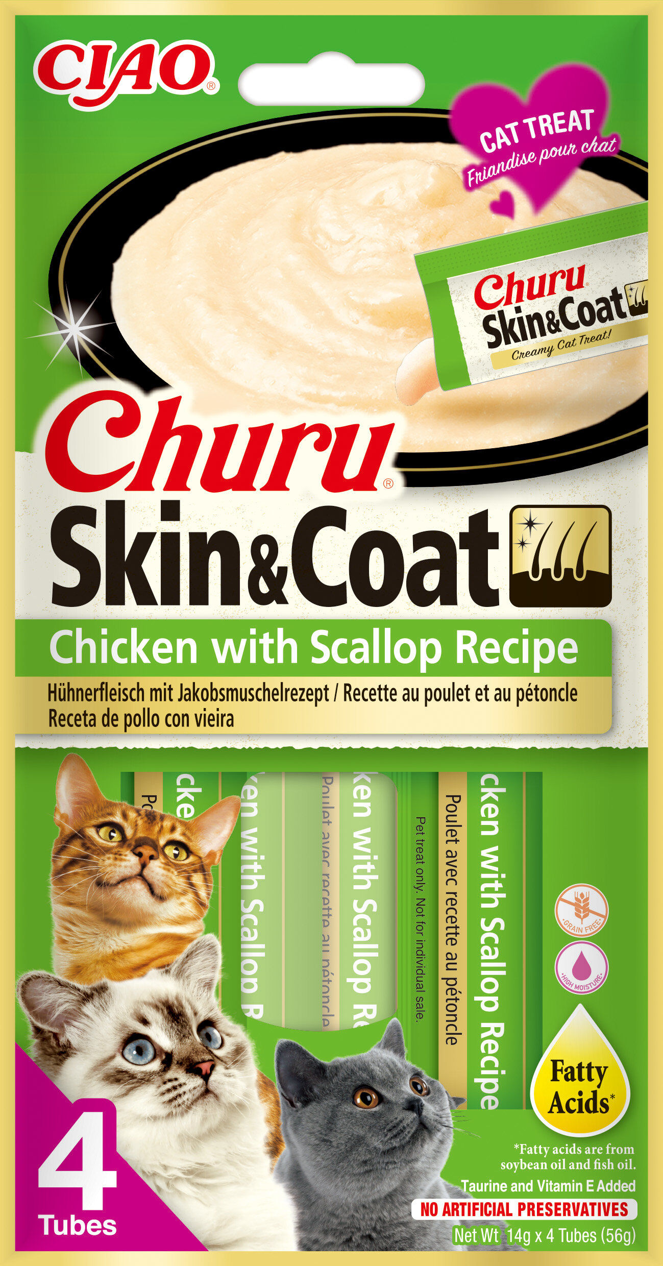Inaba - Friandises Churu Skin&Coat Recette Poulet et P&eacute;toncle pour Chats - 4x14g Image num&eacute;ro 1