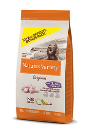 Nature's Variety - Croquettes Chien Original No Grain Medium Adult Dinde - 10kg + 2Kg Offerts
