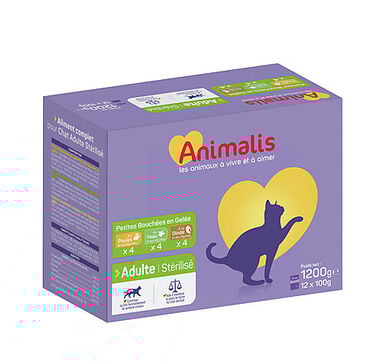 Animalis - Sachets Fraicheur pour Chats Stérilisés à la Viande - 12x100g