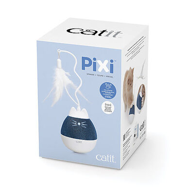 Catit - Jouet Toupie Pixi Blanc et Bleu pour Chat - 16,5cm