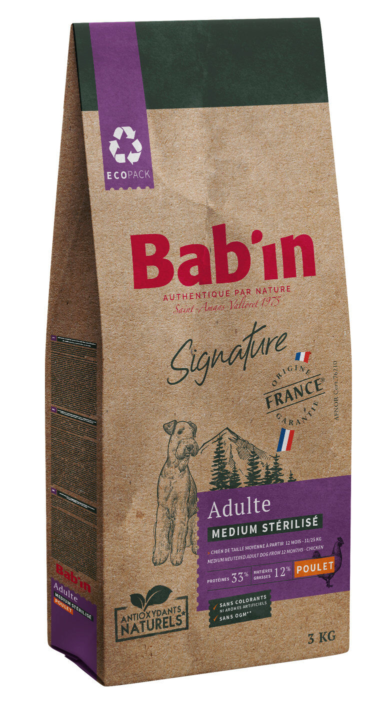 Bab'in -  Croquettes Poulet pour Chiens Medium St&eacute;rilis&eacute; - 3kg Image num&eacute;ro 1