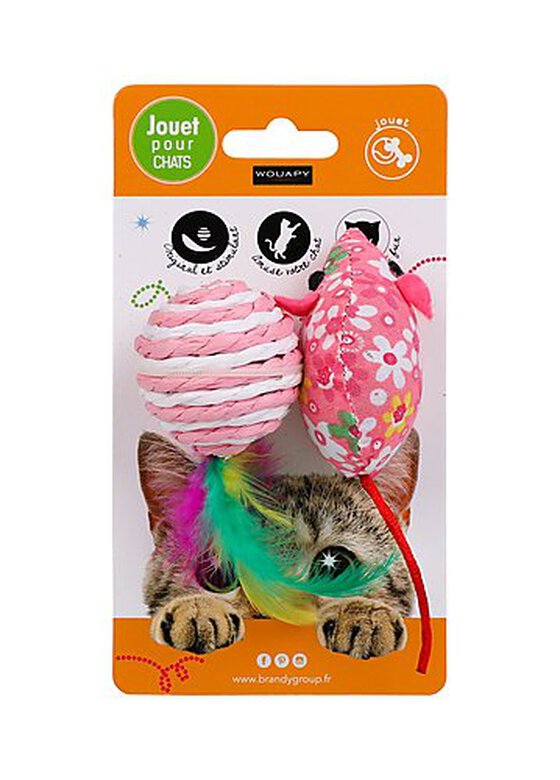 Wouapy -  Jouet Souris + Balle Sisal à Plumes pour Chat - 18cm image number null