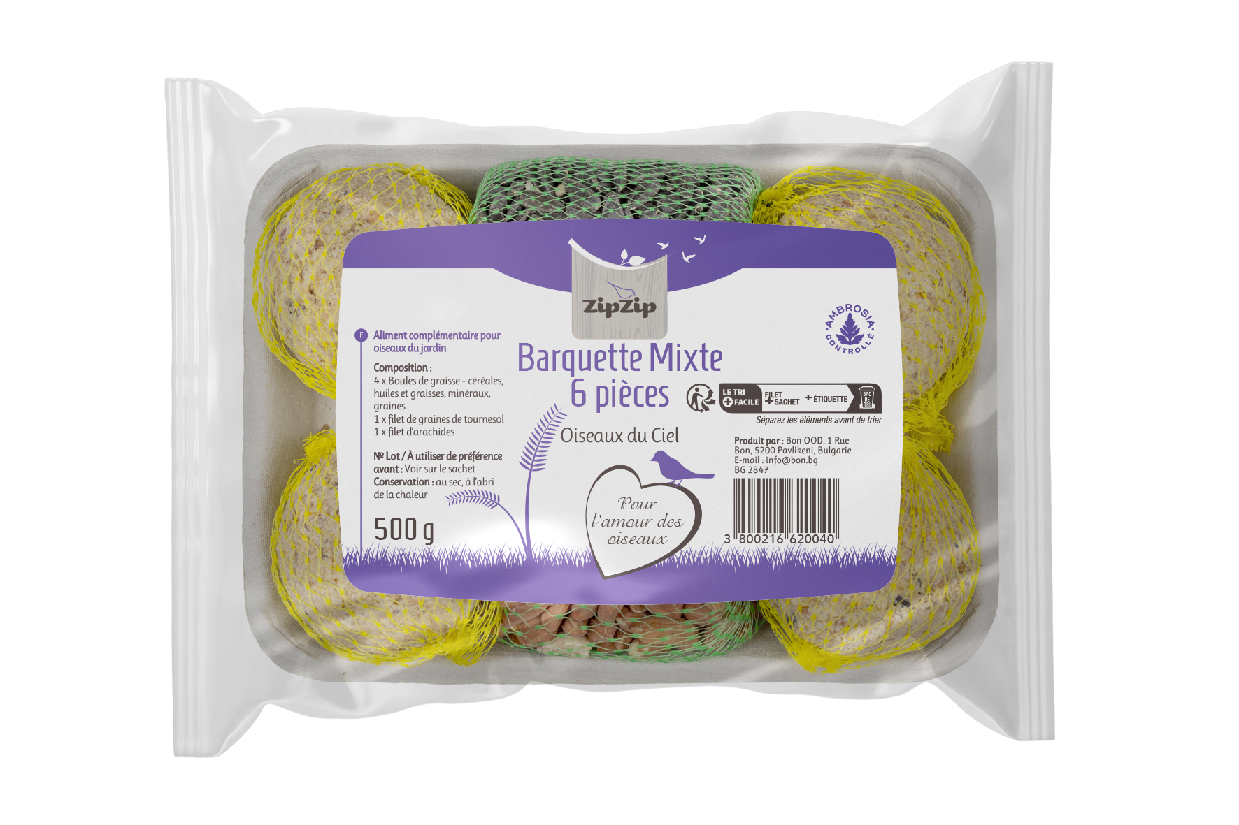 ZipZip - Barquette Mixte 6 pi&egrave;ces Oiseaux du Ciel - 500g Image num&eacute;ro 1