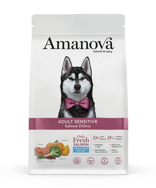 Amanova - Croquettes Adult Sensitive sans Céréales au Saumon pour Chiens - 2Kg