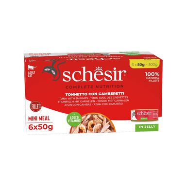 Schesir - Boîtes Pâtée au Thon avec Crevettes en Gelée pour Chat - 6x50g