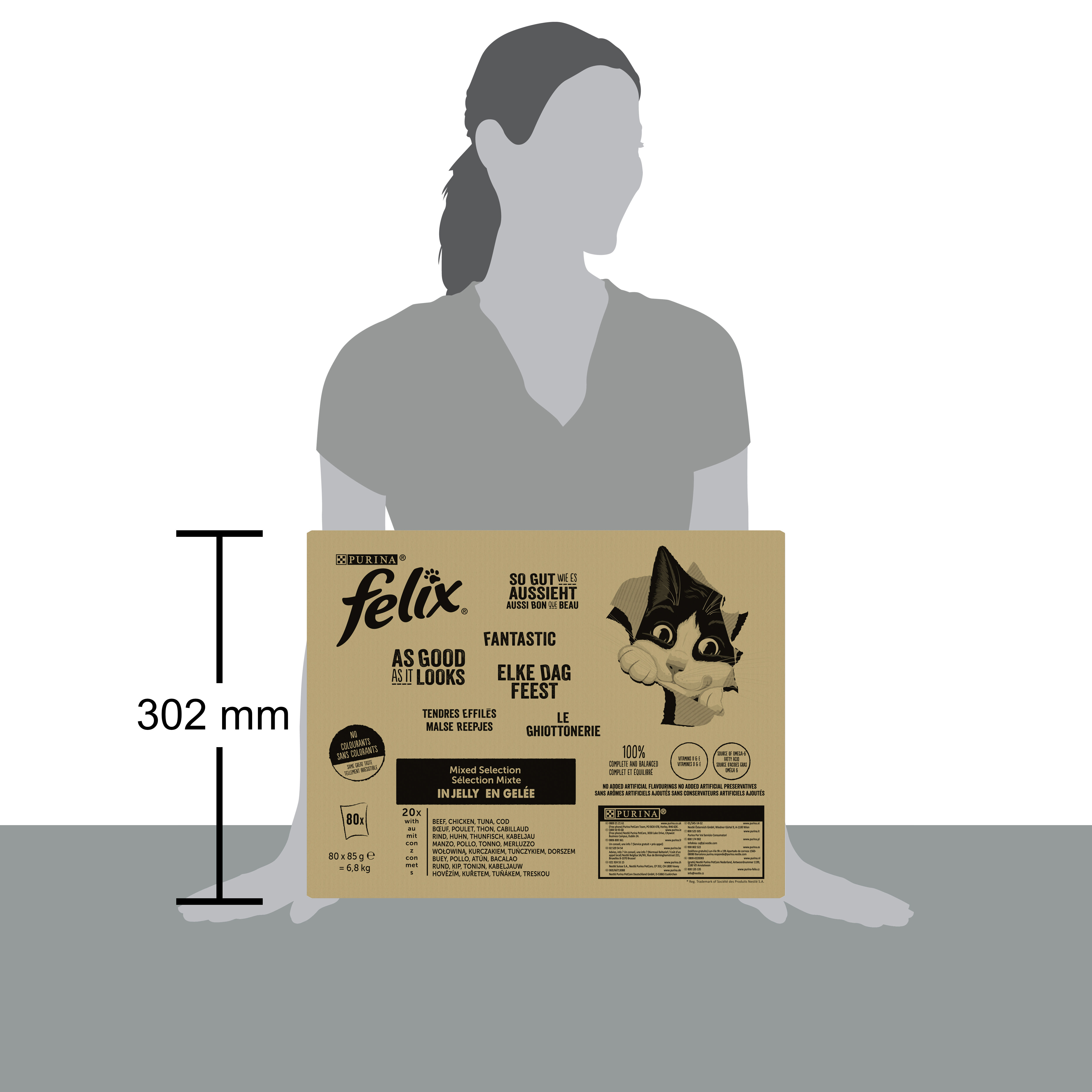 Felix - Tendres Effil&eacute;s en Gel&eacute;e S&eacute;lection Mixte B&oelig;uf Poulet Cabillaud Thon pour Chats - 80x85g Image num&eacute;ro 3