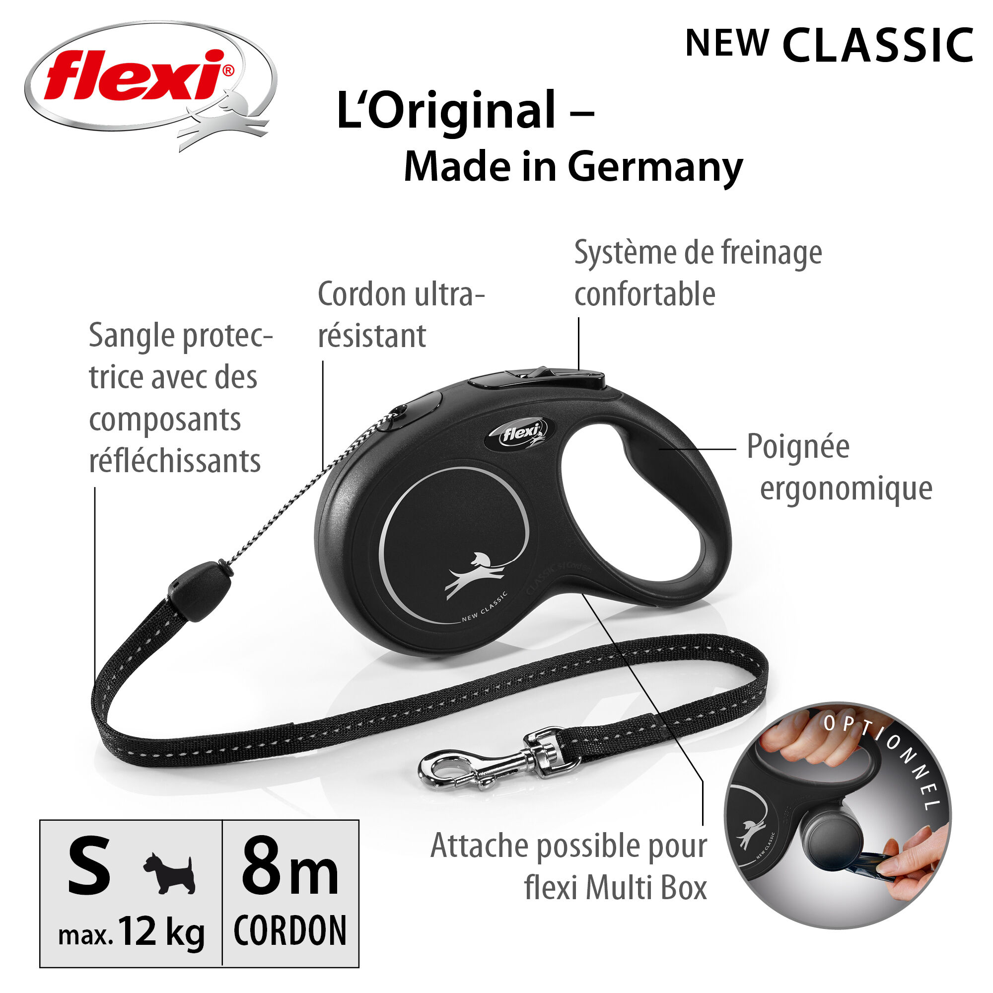 Flexi - Laisse Classic avec Cordon Noir pour Chien - S 8m Image num&eacute;ro 4