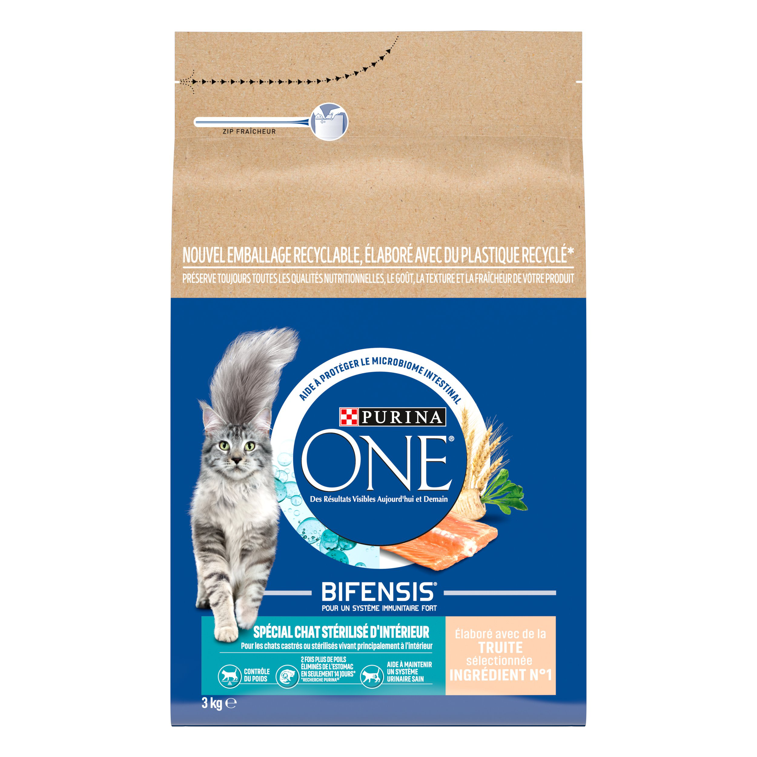 Purina One - Croquettes St&eacute;rilis&eacute;s Bifensis &agrave; la Truite pour Chat d'Int&eacute;rieur - 3Kg Image num&eacute;ro 2