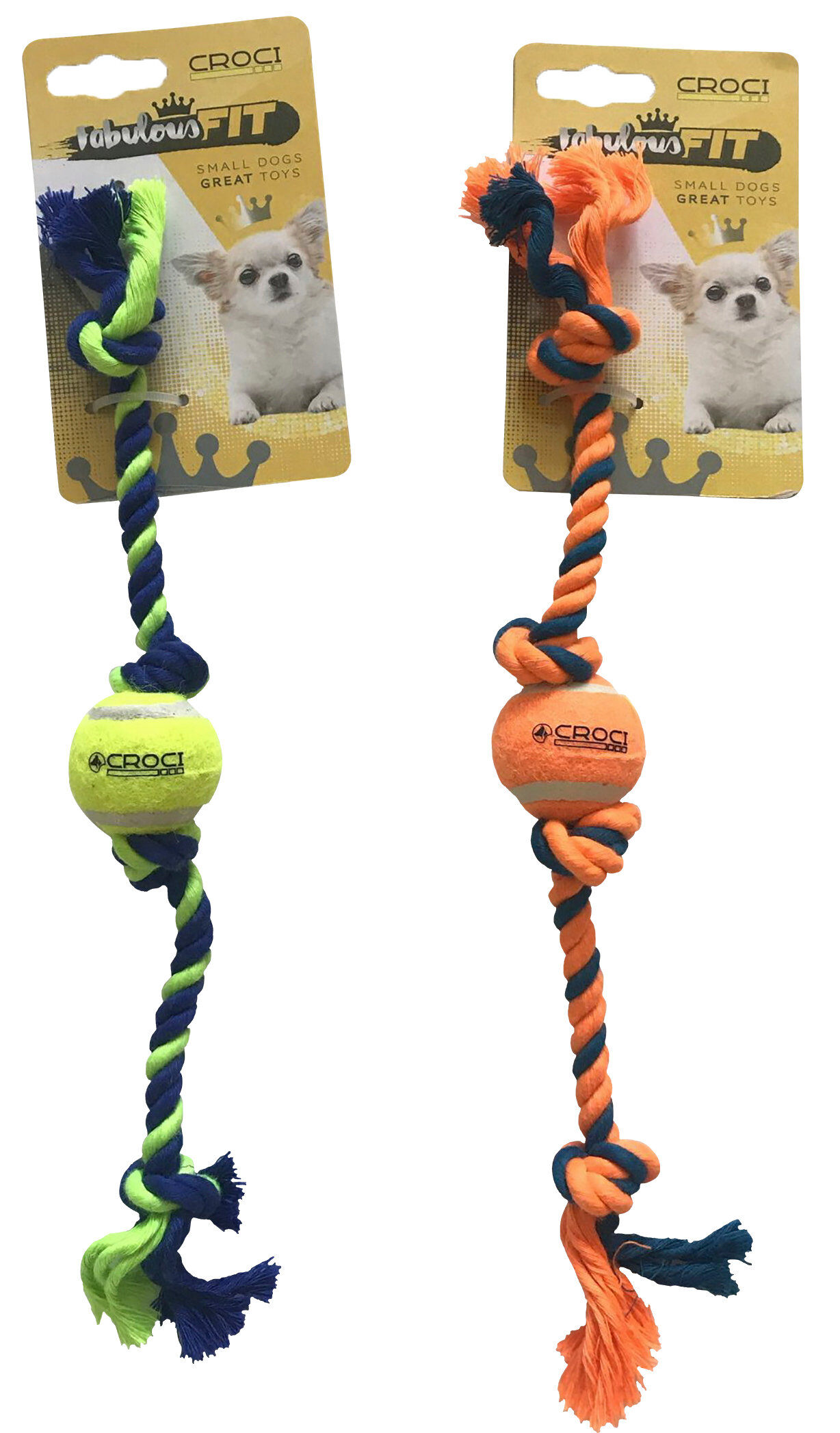 Croci - Jouet Balle Tennis et Corde Caoutchouc Orange/Bleu pour Chiens - 16cm Image num&eacute;ro 1