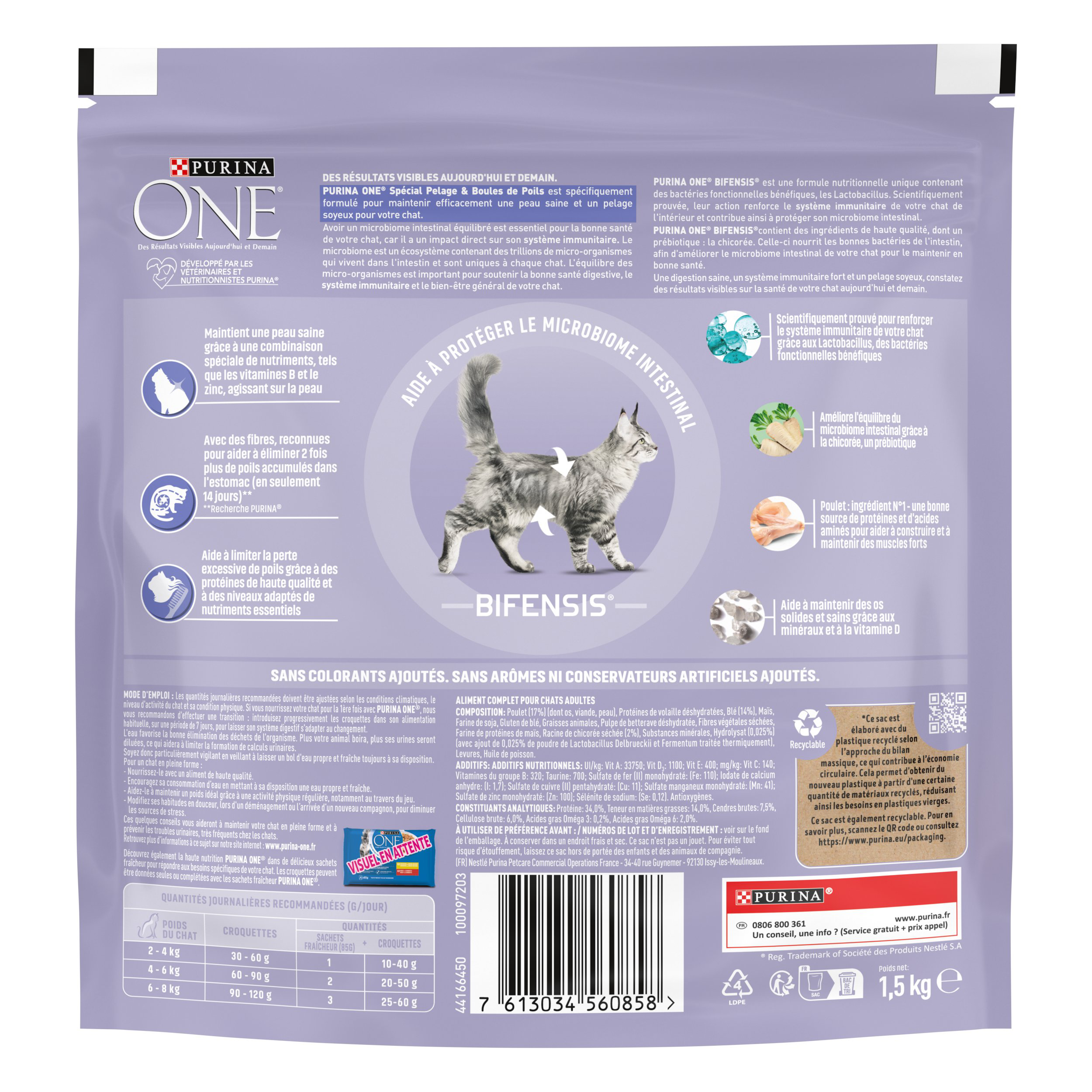 Purina One - Croquettes au Poulet et C&eacute;r&eacute;ales Sp&eacute;cial Pelage et Boules de Poils pour Chat Adulte - 1,5Kg Image num&eacute;ro 2