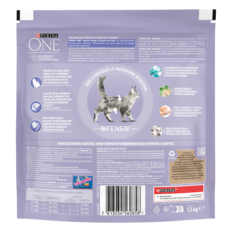 Purina One - Croquettes au Poulet et Céréales Spécial Pelage et Boules de Poils pour Chat Adulte - 1,5Kg Image numéro 2 Purina One - Croquettes au Poulet et Céréales Spécial Pelage et Boules de Poils pour Chat Adulte - 1,5Kg Image numéro 2