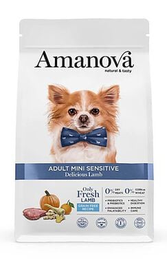 Amanova - Croquettes Adult Mini Sensitive sans céréales à l'Agneau pour Chiens - 2Kg