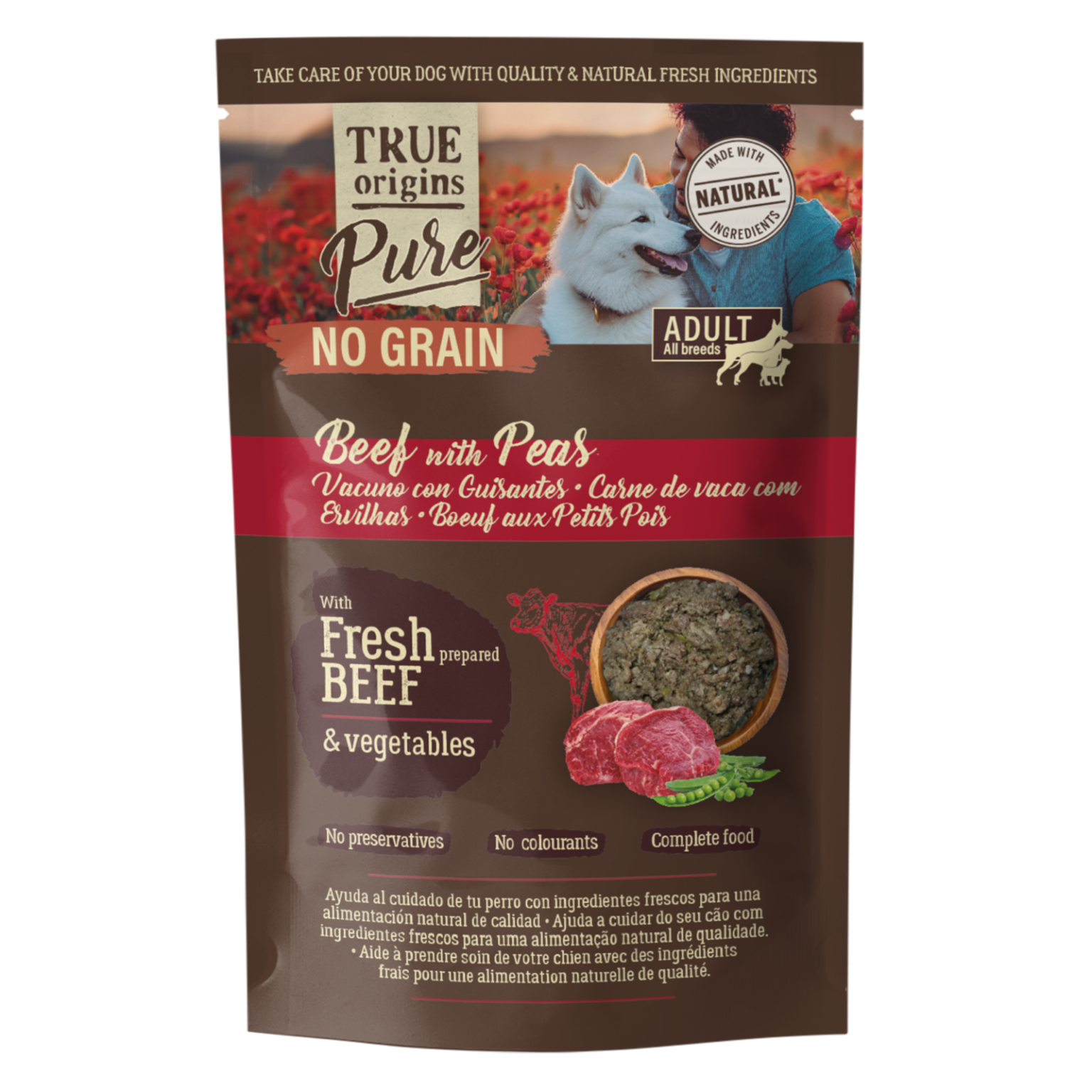 True Origins Pure - P&acirc;t&eacute;e sans C&eacute;r&eacute;ales B&oelig;uf & Petits Pois pour Chiens - 300g Image num&eacute;ro 1