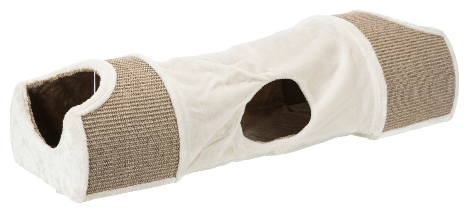 Trixie - Tunnel &agrave; griffer avec 2 abris peluche/sisal gris clair/brun - 110 x 30 x 38 cm Image num&eacute;ro 1
