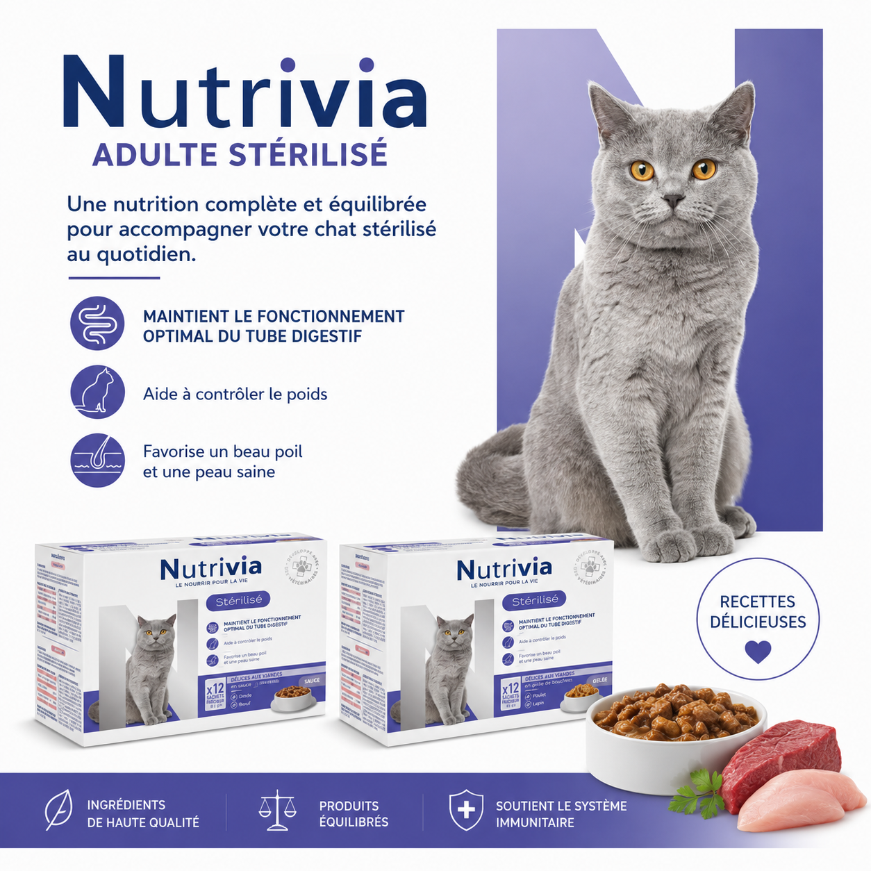 Nutrivia - Sachets en Gel&eacute;e au Poisson pour Chats Adultes St&eacute;rilis&eacute;s - 12x100g Image num&eacute;ro 2