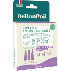 DeBonPoil - Pipettes Antiparasitaires et Apaisantes pour Chat et Chaton - x3