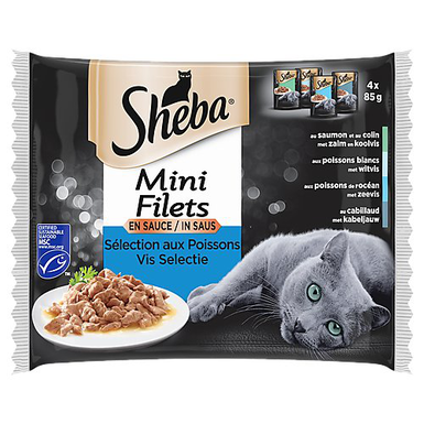 Sheba - Sachets Fraîcheur Mini Filets en Sauce aux Poissons pour Chats - 4x85g