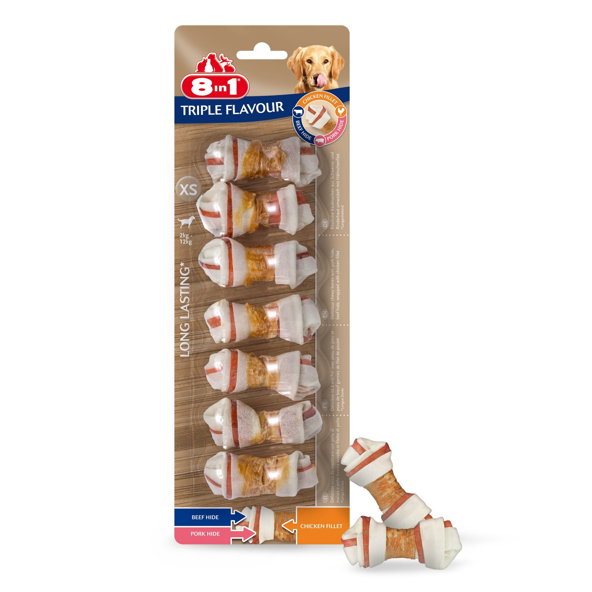 8in1 - Friandises Os &agrave; M&acirc;cher Triple Flavour x7 pour Chien - XS Image num&eacute;ro 1