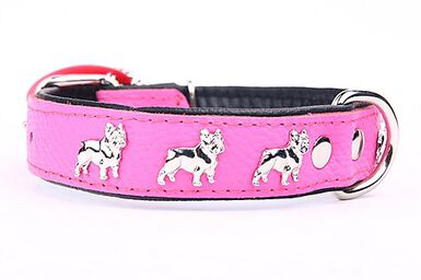 Yogipet - Collier Super Bouledogue Français Cuir pour Chien Rose